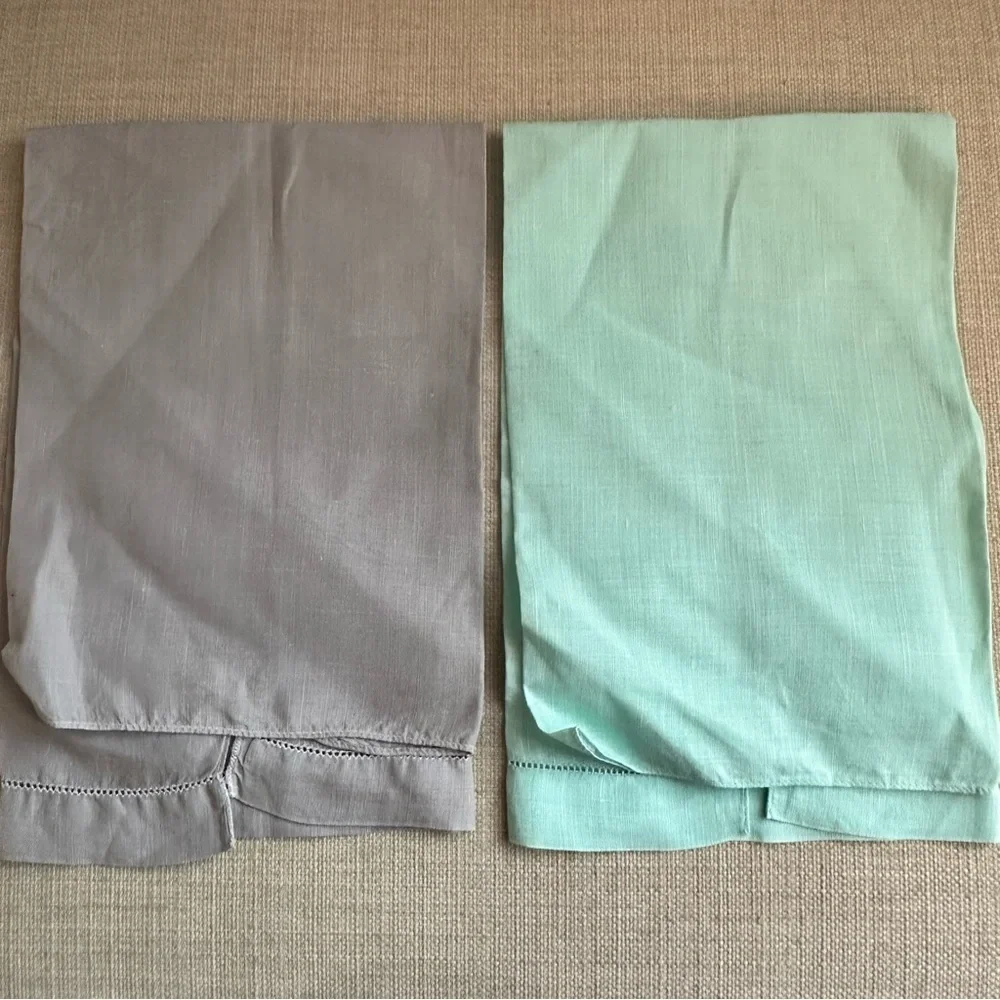 Vintage Hand Embroidered Tea Kitchen Towels Set Of 2 Florals Pastel Linen Blue